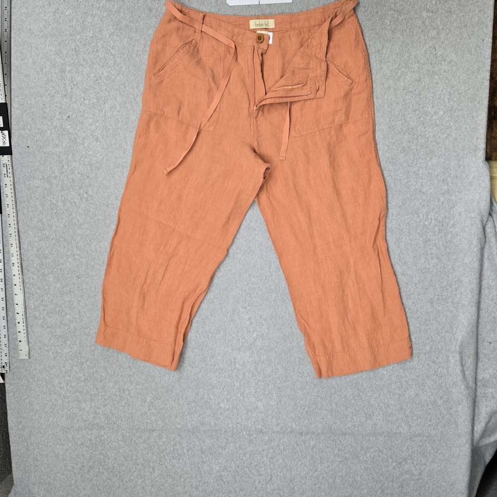 Linden Hill Women Pants 16 Orange‎ Linen Cropped Coastal Beach 24" Inseam